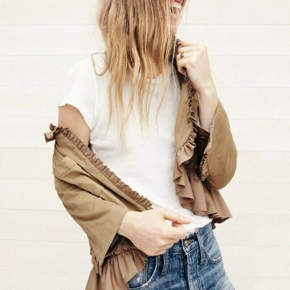 J Crew Ridge Khaki Ruffle & 4 Pockets Neutral Blazer Size 0 - Picture 6 of 9